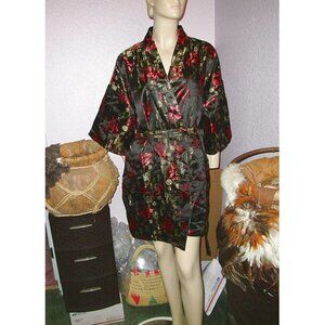 Vintage CHINESE One Size ROBE Smoking Jacket LONGEVITY & WEALTH Silky KIMONO